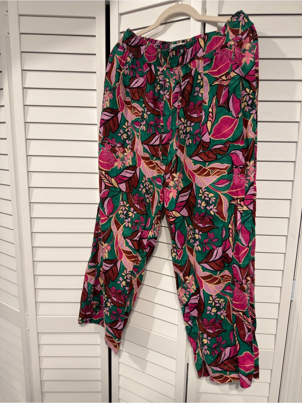 Cynthia Rowley Floral Wide-Leg Pants in Green & Pink